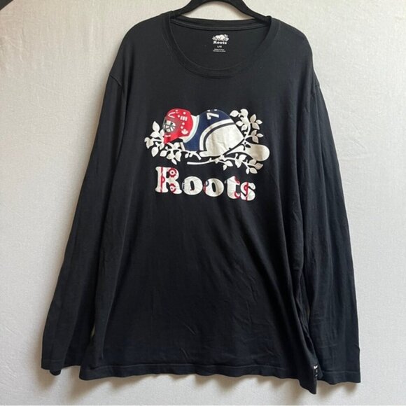 Roots winter beaver logo organic cotton long sleeve shirt Sz L - Picture 2 of 8